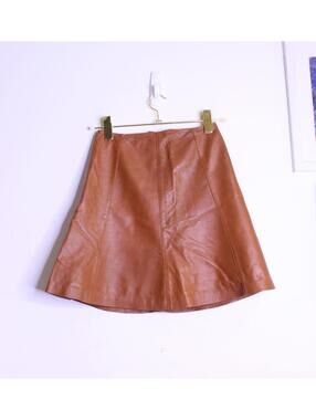 VTG Brown Leather Circle Cut Mini Skirt - XS